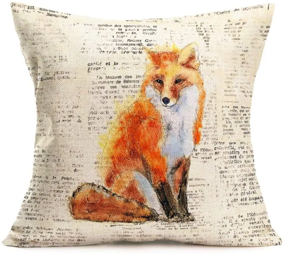 

Retro word belt pillowcase art cute animal series pattern cotton linen cushion cover home decoration