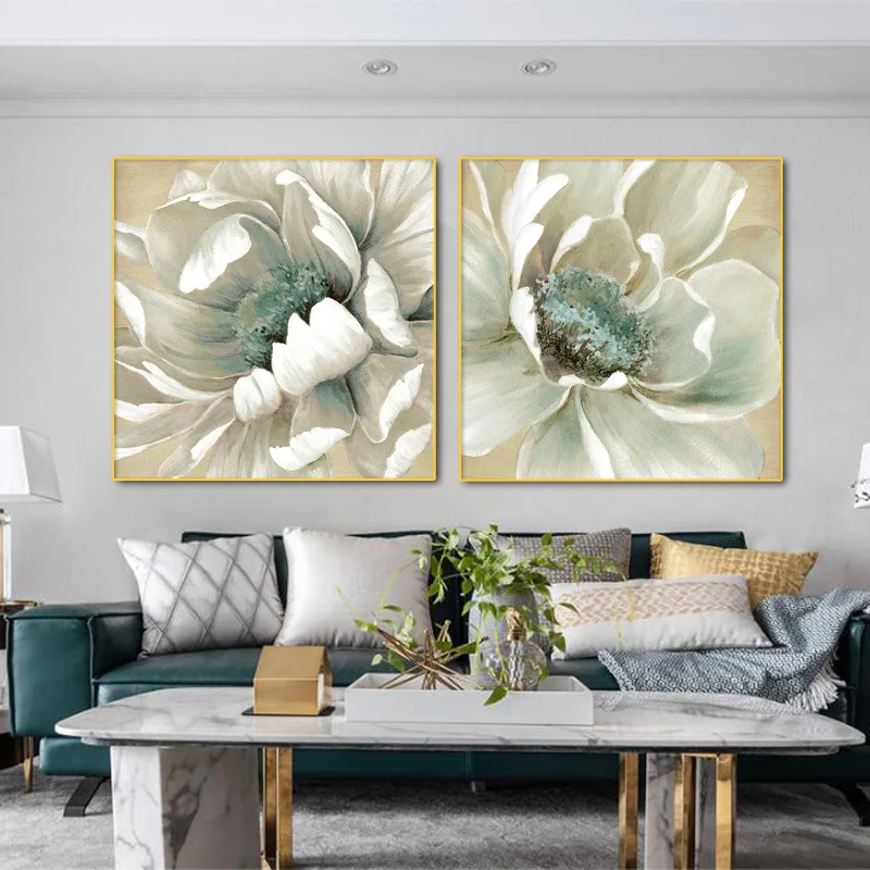 

Modern Home Decoration Wall Art Hand-Painted Oil Painting Flower White Lotus Canvas Painting Living Room Corridor Mural