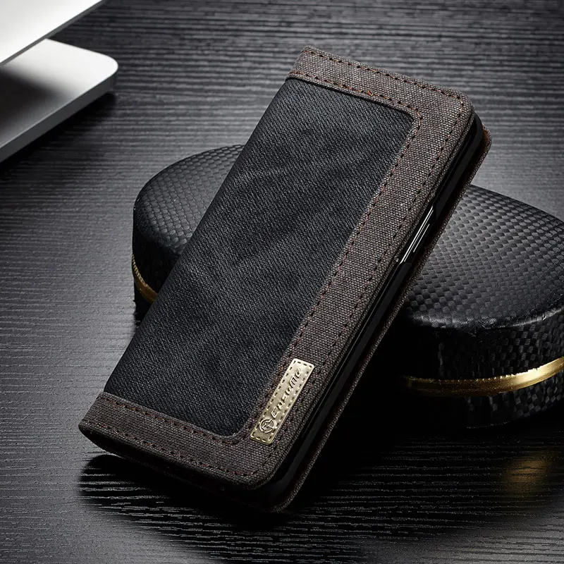 Чехол-книжка Me для samsung Galaxy S10, S9, S8 Plus, S10E, роскошный джинсовый холщовый чехол-кошелек для samsung Note 10, 8, 9, S6, S7 Edge, чехол - Цвет: Черный