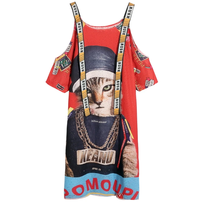 2019 Летняя мода выдалбливают Слинг платья женские с рисунками героев мультфильма