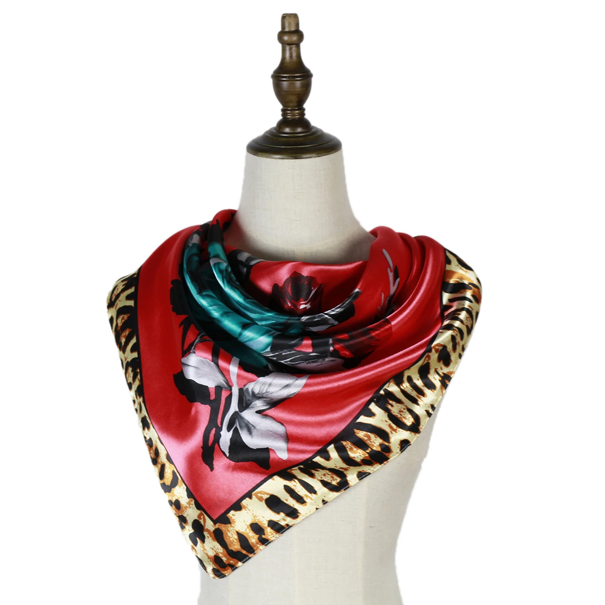 Женский шелковый шарф 90 см квадратный Леопардовый цветочный принт |