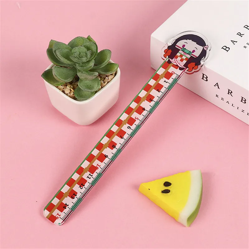 1Pcs Anime Demon Slayer Kimetsu No Yaiba Kamado Tanjirou Cosplay Measuring Scale Students Cartoon Measure Ruler Gift for Kids