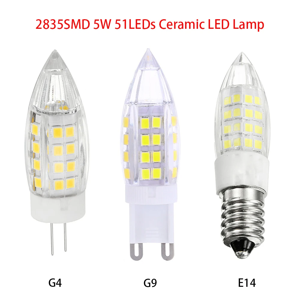 

G9 G4 E14 LED Lamp 5W 51LEDs No Flicker Corn Light AC220V 2835SMD Pointed Spotlight Ceramic LED Bulb Replace Halogen Chandelier