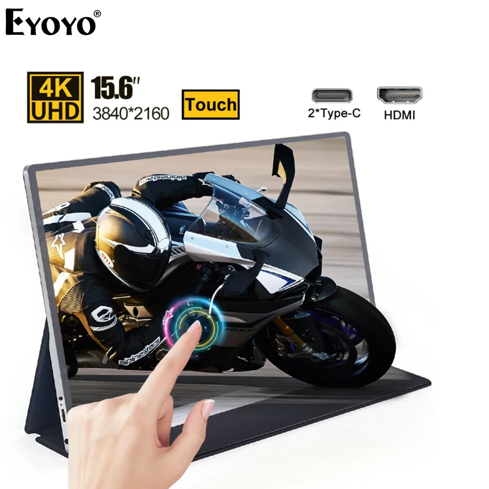 Портативный игровой монитор EYOYO EM15F 15 6 дюйма сенсорный экран 72% NTSC 3840x2160 4K HDR LCD USB C