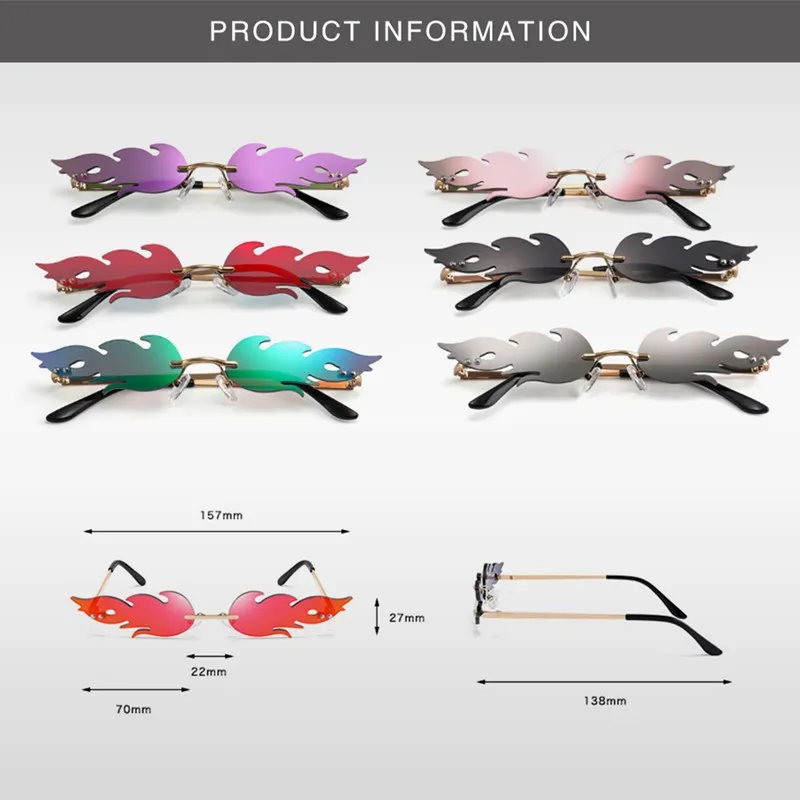 

2020 New Unisex Fire Sunglasses Rimless Wave Sun Glasses UV 400 Eyewear Luxury Trending Narrow Sunglasses Car Motor Accessories