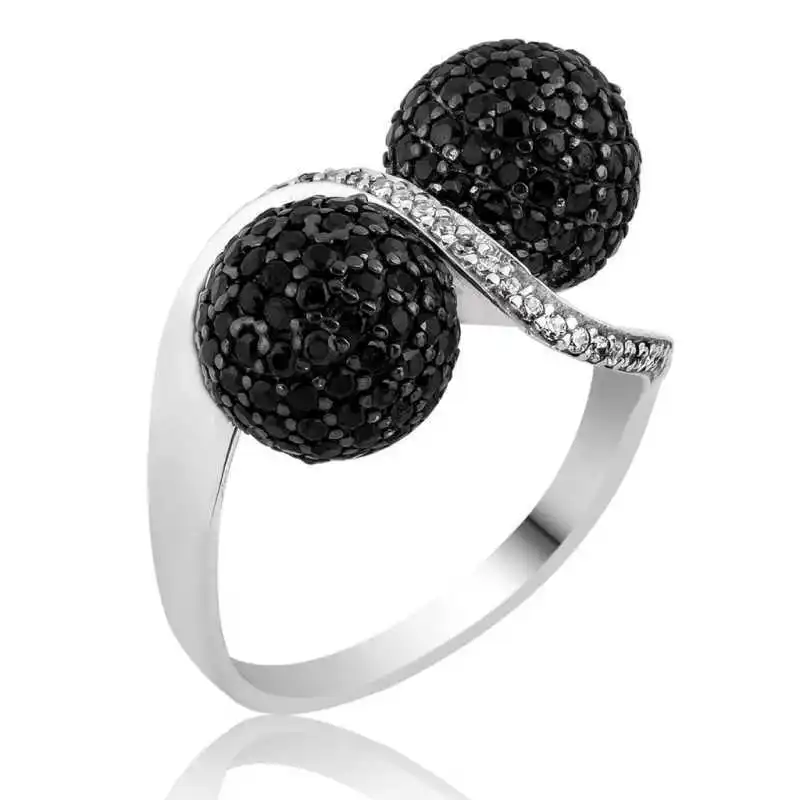 

Серебряное женское кольцо Silverlina с черным кубическим цирконием