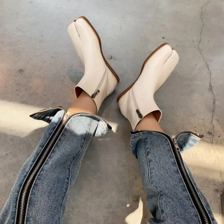 Botines mujer/ г.; короткие женские ботильоны на низком каблуке; черные непромокаемые сапоги из лакированной кожи с квадратным носком; роскошные ботинки tabi bottes