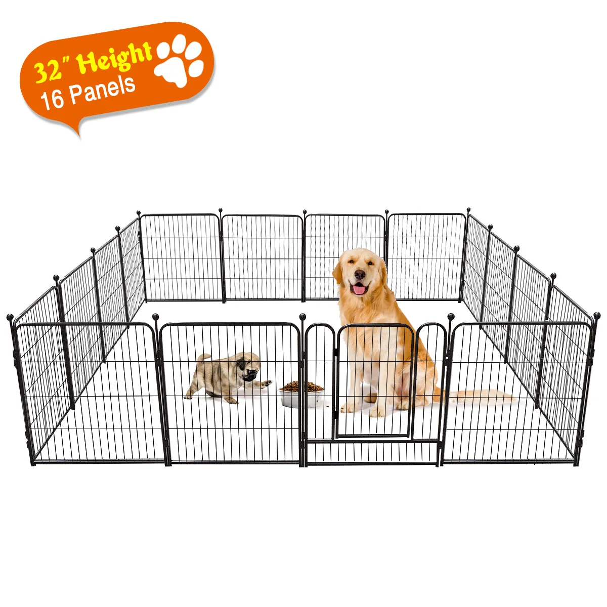 

16 Panels 32 Inch Tall Foldable Dog Playpen Large Crate Fence Pet Play Pen Exercise Cage Training Foldable Barrier with Door
