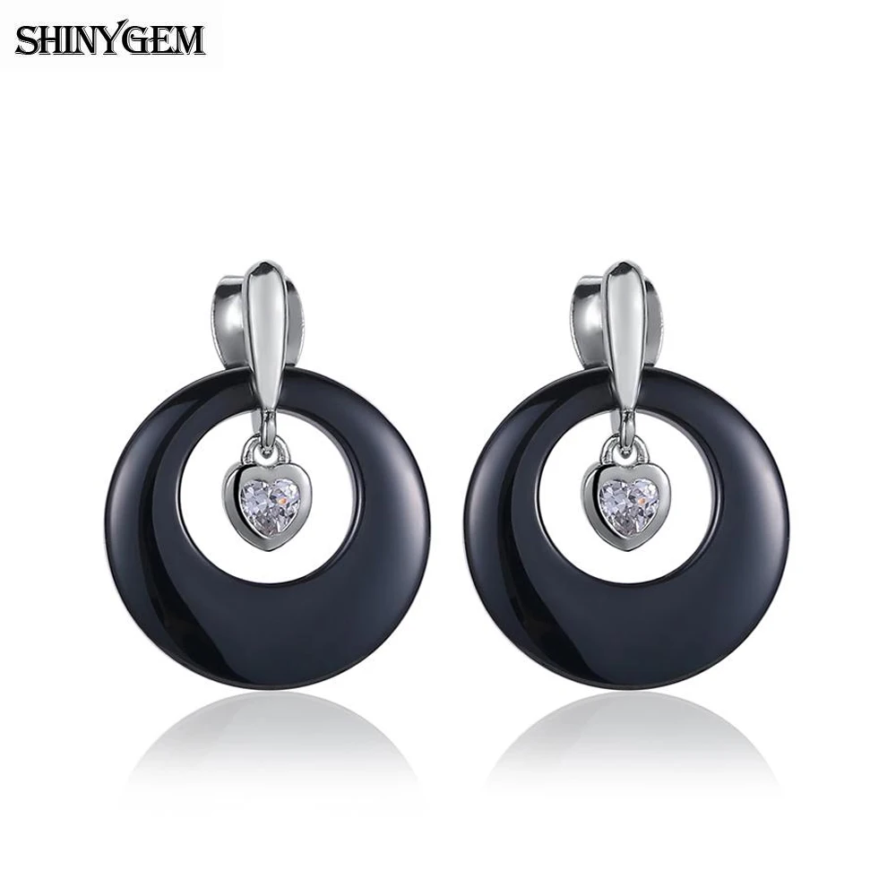 

Korean Fashion Jewellery Heart Cubic Zirconia Piercing Gold Plated Drop Hoop Hollow Ceramic Stud Earrings For Women Girl Gift