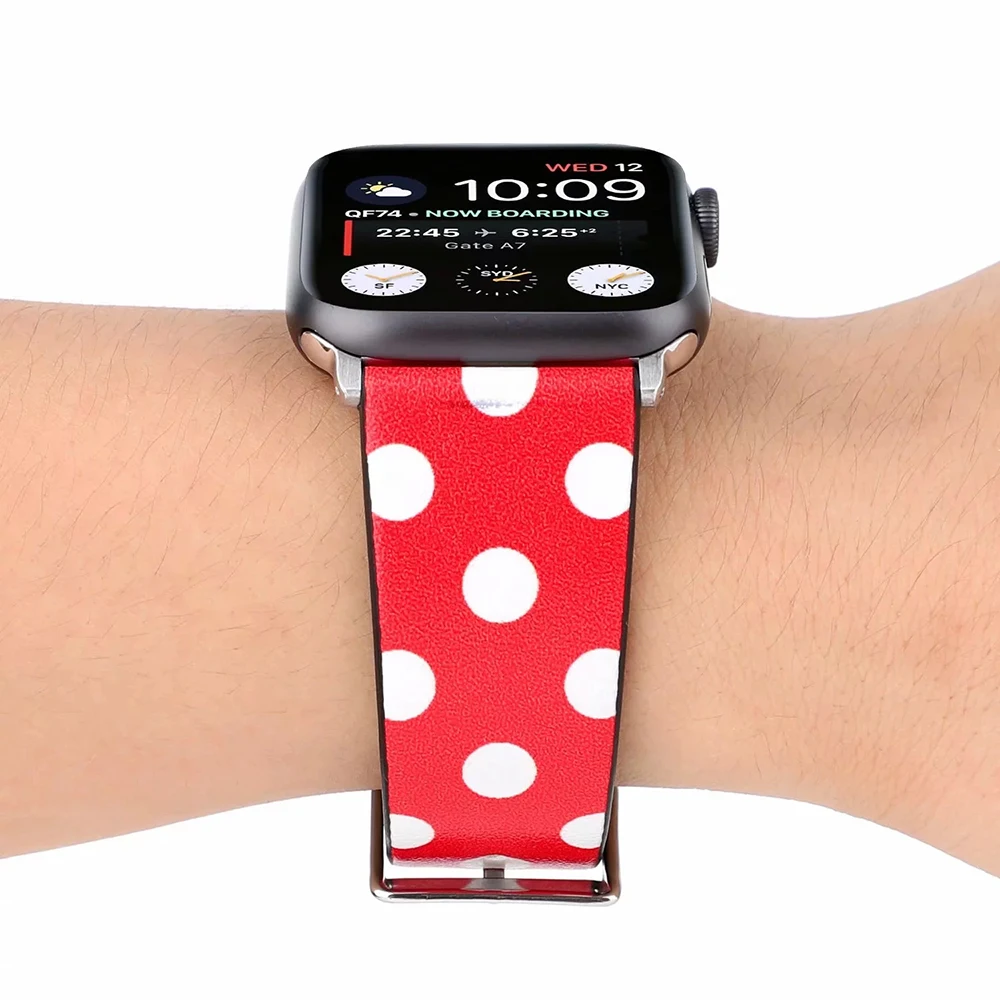UEBN кожаный ремешок для наручных часов Apple Watch серии 1/2/3/4 ремень с Микки-Маусом Мышь «Минни Маус» с принтом в виде персонажей из мультфильма для наручных часов iWatch, 44 мм 40 мм, 38 мм, 42 мм, ремешок для часов