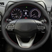 car products diy black non slip breathable faux leather%c2%a0car accessories steering wheel cover for hyundai kona 2017 2020