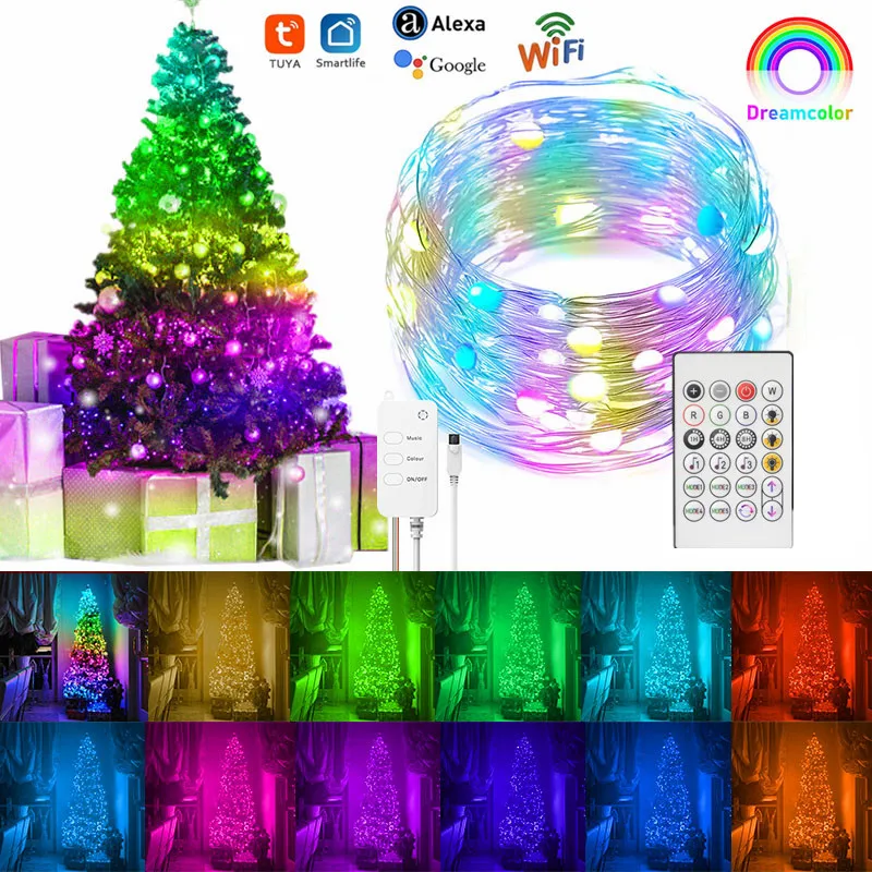 

Tuya WIFI Led String Lights Fairy Light Colorful RGB IP65 Waterproof Music Sync Night Light Compatible With Alexa Google Home