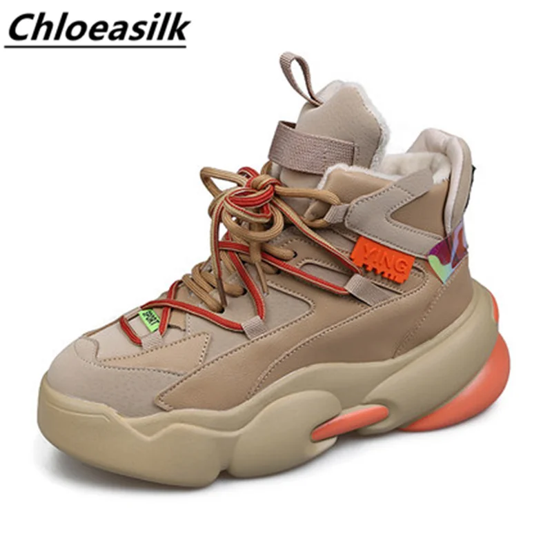 

New Autumn Winter Casual Women's Sports Shoes High Gang Thick Bottom Run Shoes Comfort Color Matching Plus Velvet Women's Shoes