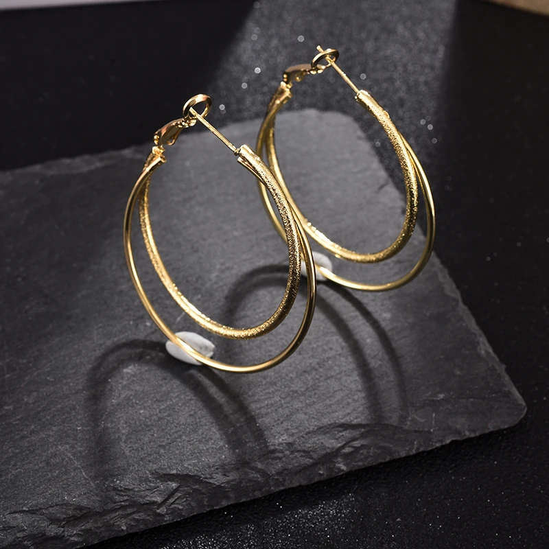 

UMODE New Double-Layer Glossy & Matte Process Design Hoop Earrings for Women Fashion Earring Jewelry Dating Party Gift UE0686