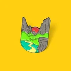 Броши с изображением гор дерева джунглей рек пик природа лес Кемпинг Приключения Любительская эмалированная заколка значок на лацкан ювелирные изделия оптовая продажа