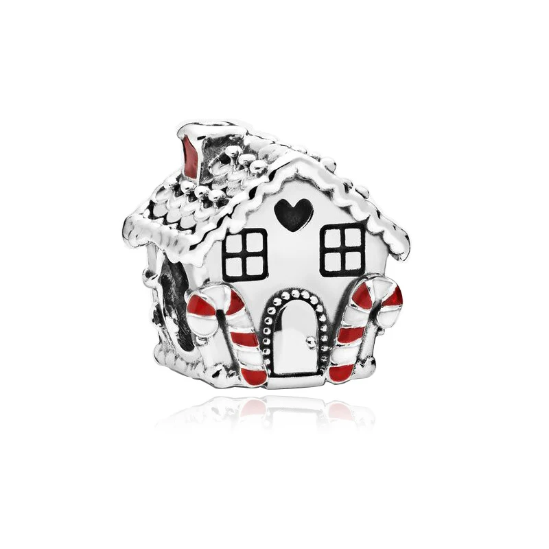 Gingerbread House 925 пробы Серебряный уютный рождественский дом Шарм Красная эмаль Подходит Pandora браслет DIY женские ювелирные изделия - Цвет: Gingerbread House