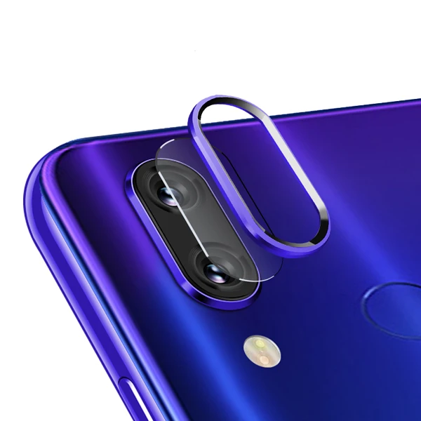 Для Xiaomi RedMi Note 7 металлический Задний защитный кольцевой чехол для объектива+ объектив камеры закаленное стекло для Redmi Note7 Pro защита экрана - Цвет: Blue and Glass