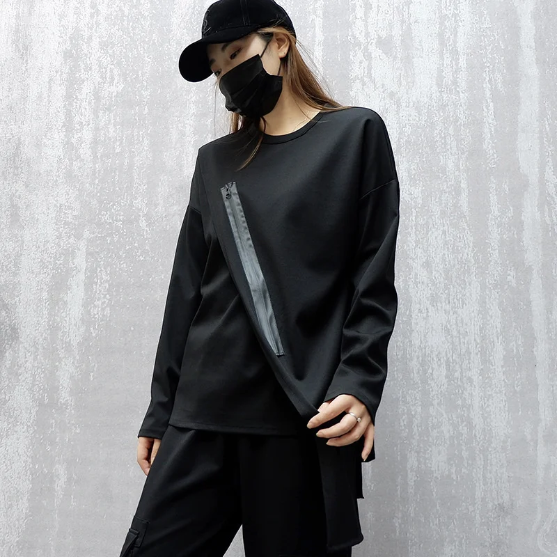 Новая Осенняя теплая Асимметричная толстовка на молнии с круглым вырезом и