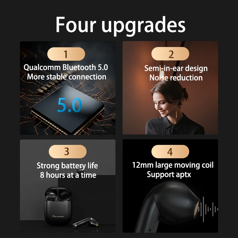 

Waterproof Sports TWS Earbuds Earphones Noise Reduction Wireless Bluetooth Headphones with Mic Charger