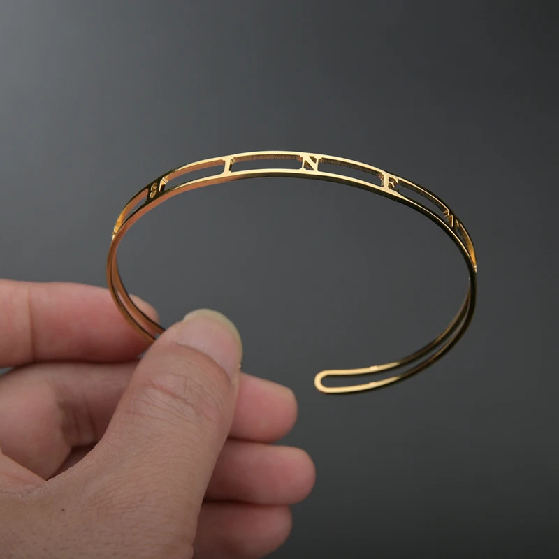 UZone полые пользовательские буквы имя браслеты из нержавеющей стали