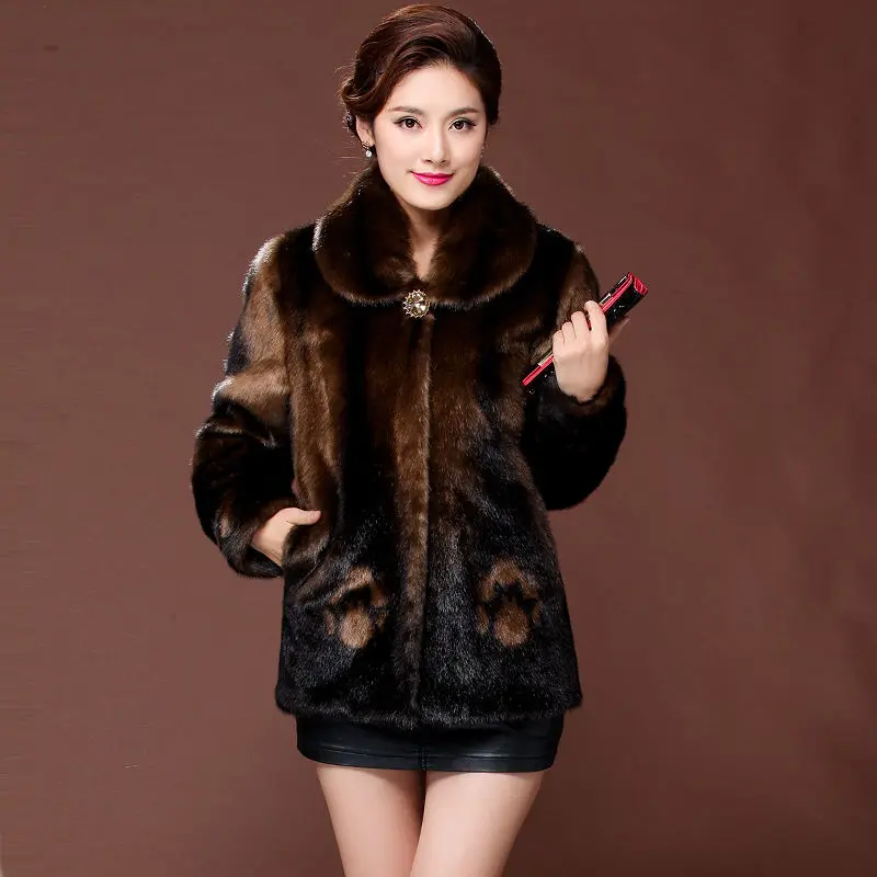 

2021 Spring Woman High Imitate Faux Mink Fur Coats Female Plus Size 5XL Medium Length Tops Ladies Thicken Fake Fur Coats Q44