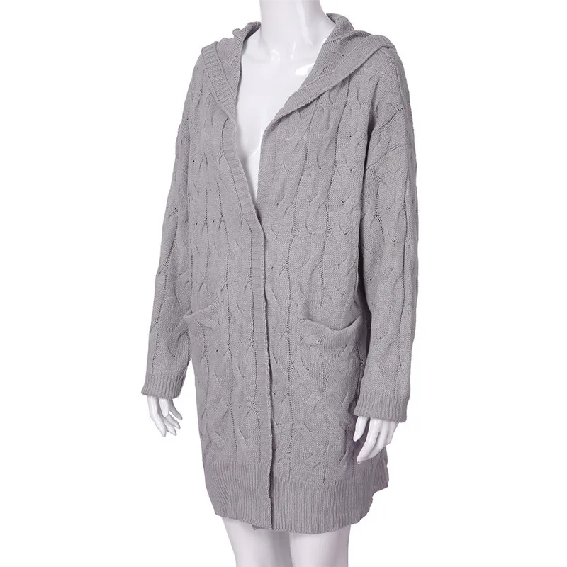 Женский Длинный флисовый кардиган свободный свитер с длинными рукавами и