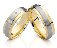 fashion two tone style cz diamonds handmade titanium wedding jewelry couples engagement rings sets