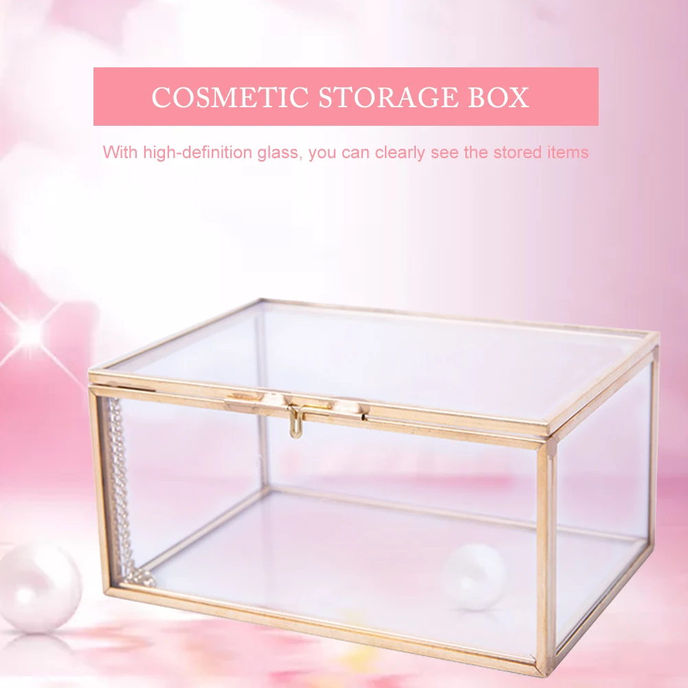 

Beauty cosmetics storage box transparent glass ring box makeup tool desktop container jewelry box desktop storage rack