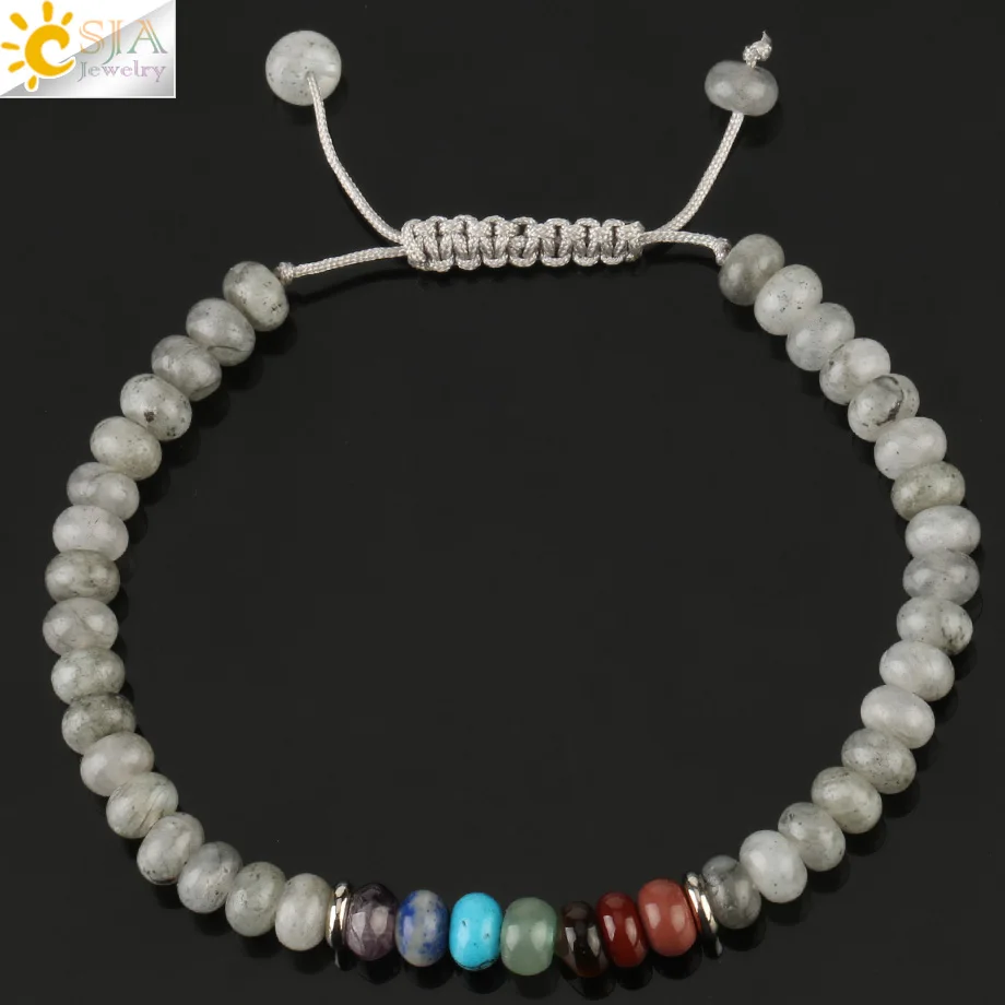 Labradorite Csja натуральный камень бусина для счет 7 Чакра бисерные браслеты целебный Фиолетовый Кристалл Лапис плетеный браслет для женщин мужчин G226 - Окраска металла: Labradorite