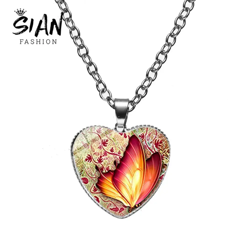 Азиатских Шарм яркая бабочка с подвеской в форме сердца ярко-красная дикие