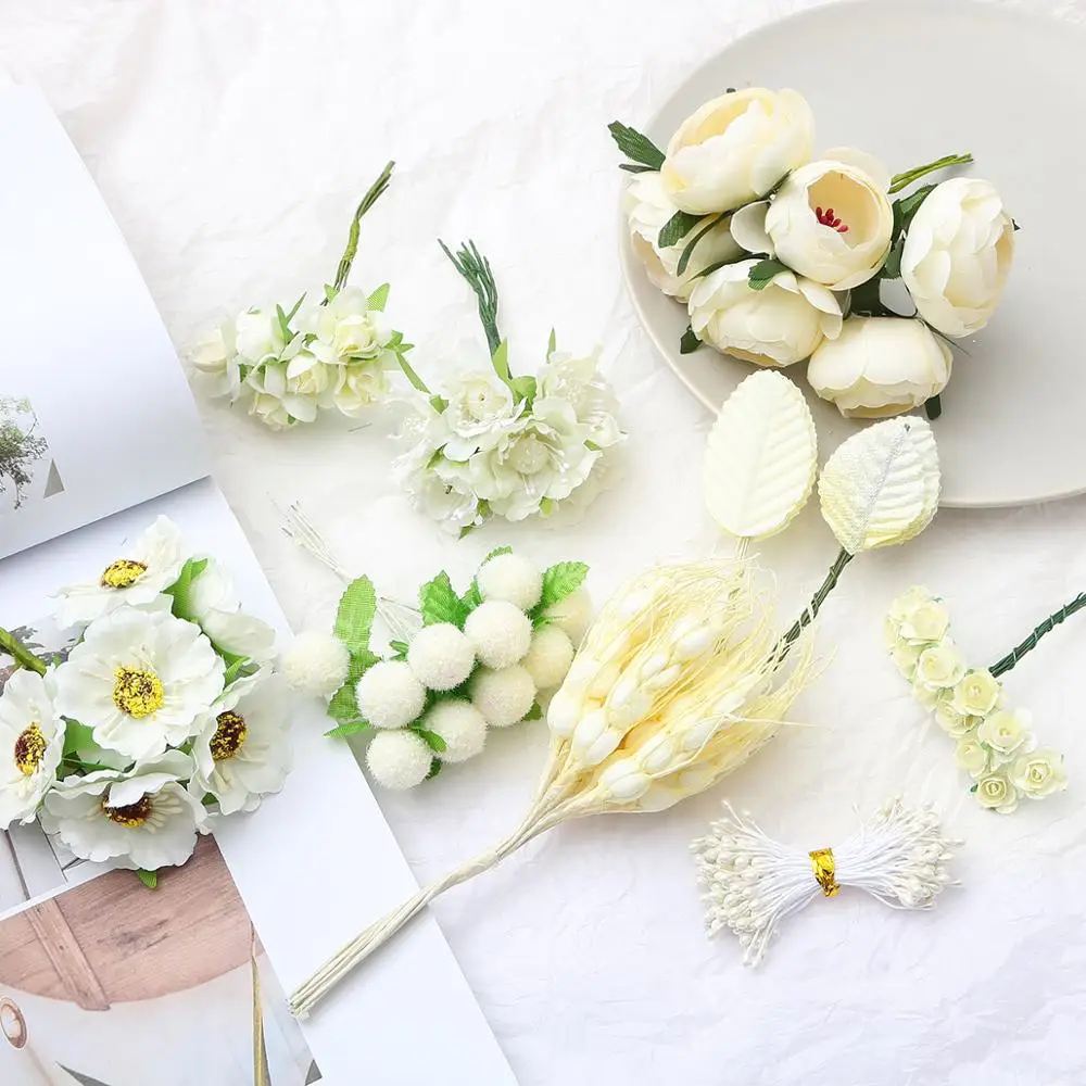 Multiple Styles Mixed Beige Artificial Flower Cherry Stamen Berries Bundle for Wedding Home Decoration DIY Garland Headdress | Дом и сад