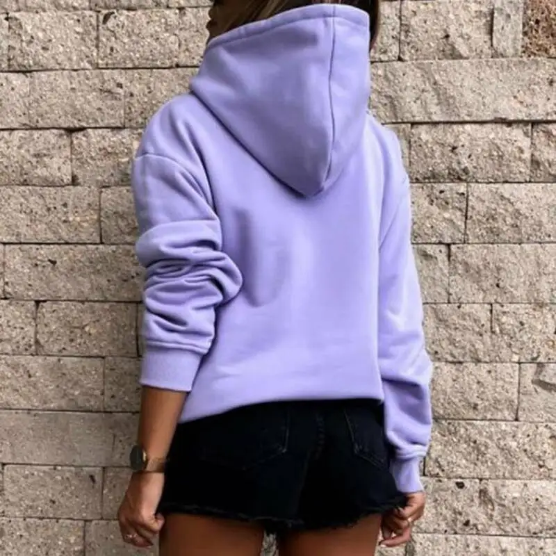 

Women Casual Long Sleeve Sweater Hooded Solid Color Tops Ladies Pullover Tees