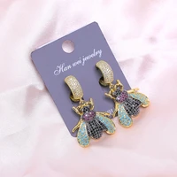 juwang 2021 new women hook drop earrings fashion jewelry colorful aaa cubic zirconia bee dangle earrings for wedding decorations