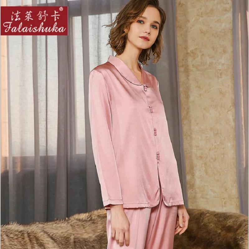 Woman Sexy Silk Pajamas Sets Pink Silk Stain Full Sleeve Spring 2020 Lady Plus Size Pyjamas Set Female Homewear Sleepwears