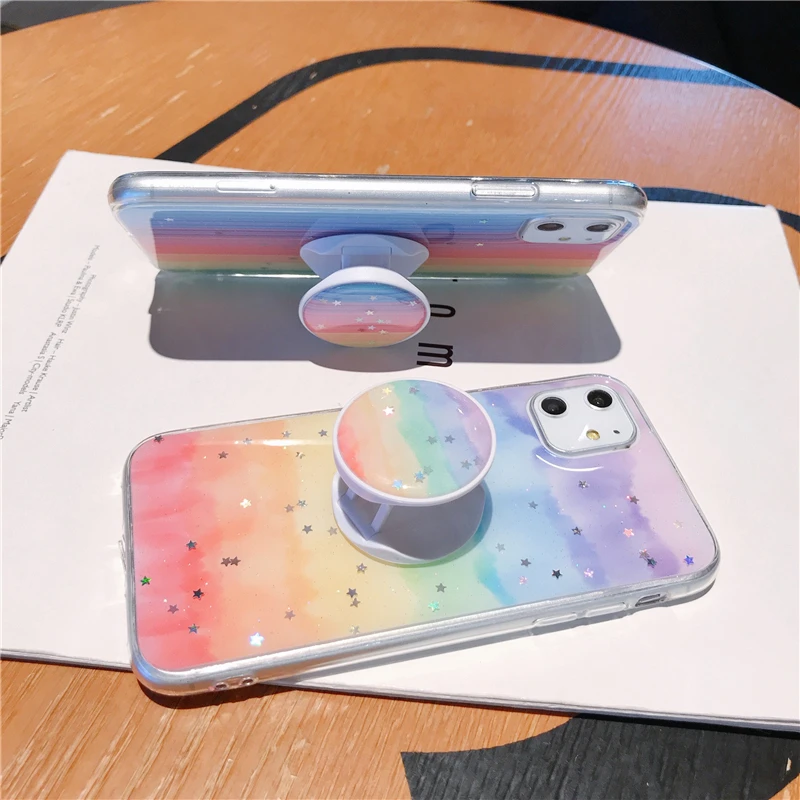 Fashion Girl Bracket Function Phone Cover Case For Iphone X 11 12 Pro Xs Max Mini Xr 10 8 7 6 Plus Se 2 Luxury Soft Coque Fundas