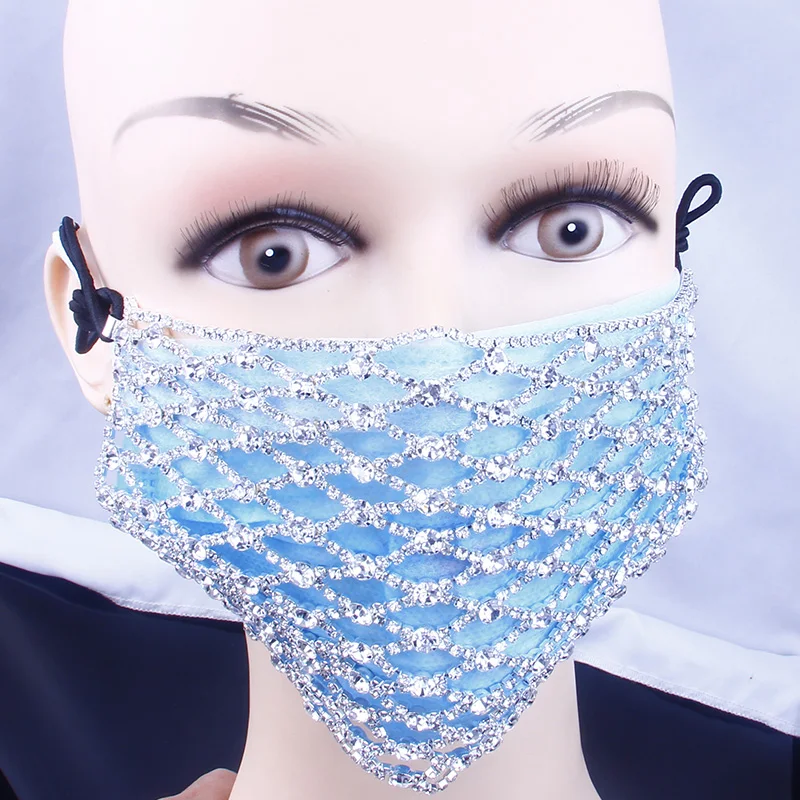 Стайфанс ринестоун блеск маска рот заявление модные украшения кристал найт клуб маска вечеринка мода для женщин.