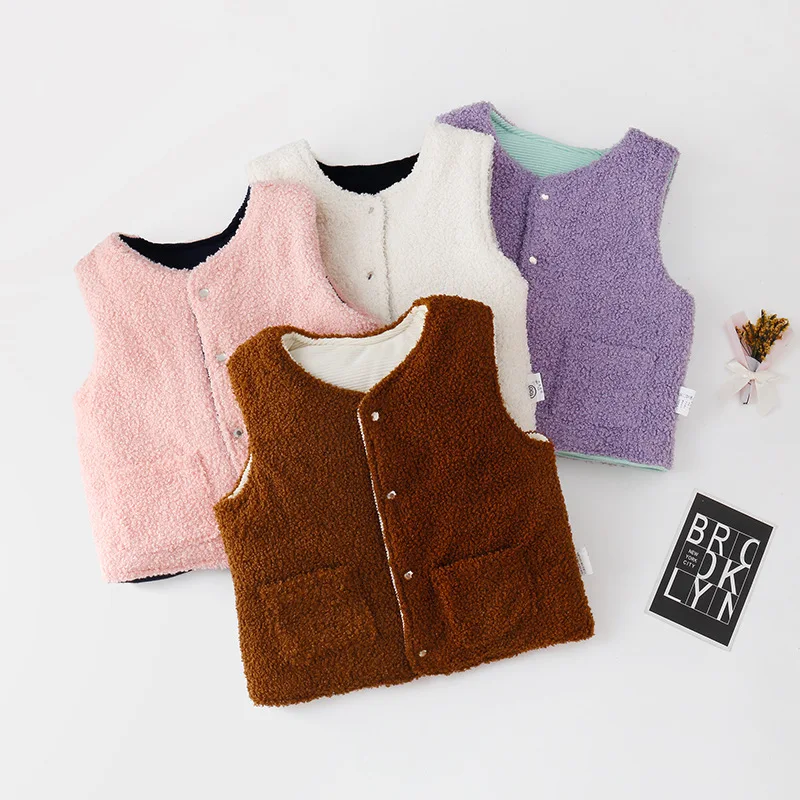 

Bear Leader Baby Casual Cotton Vest Children's Clothing Double-Sided Wear Vest Version Plus Velvet Thick Warm Vest Jacket