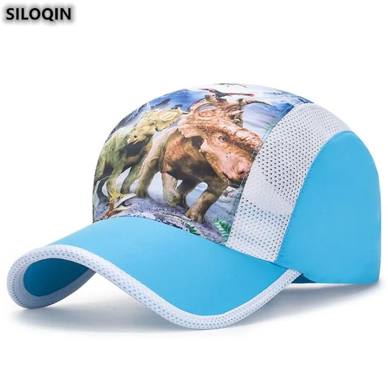 

SILOQIN новый стиль летняя бейсболка модная детская быстросохнущая Кепка с динозавром Солнцезащитная модная сетчатая Кепка
