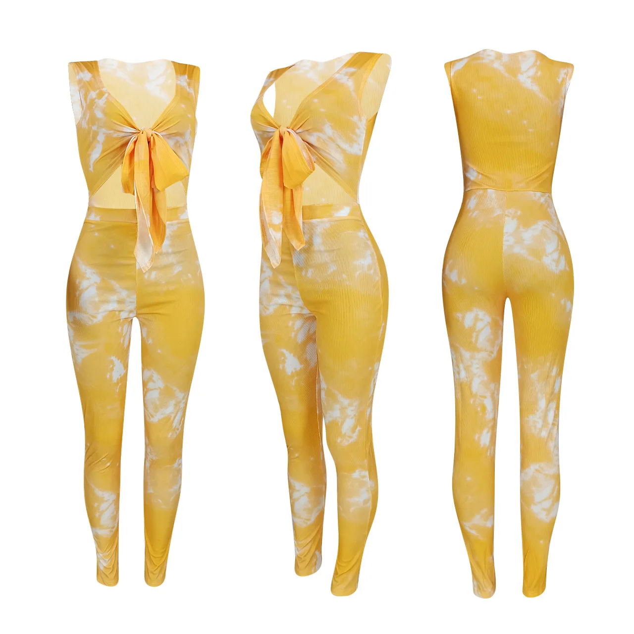 

Zoctuo Tie Dye Print Jumpsuit Women Sexy Club Party Lace Up V-neck Sexy Rompers and Jumpsuits for Women Hollow Out Romper