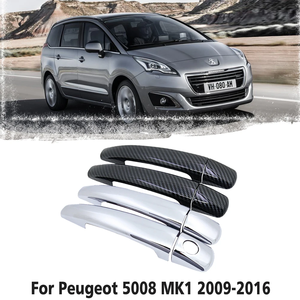 Black Carbon Fiber Car handle Or ABS Chrome Door Handles Cover for Peugeot 5008 MK1 2008~2016 Car Accessories Cap 2009 2010 2011