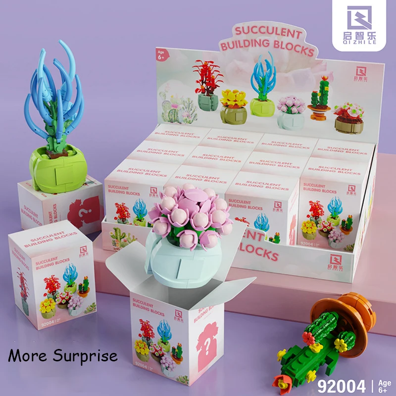 

Конструктор MOC детский для дома, миниатюрная коробка для слепых мясовых растений, букеты и кактусы, 12 из 1 комплектов