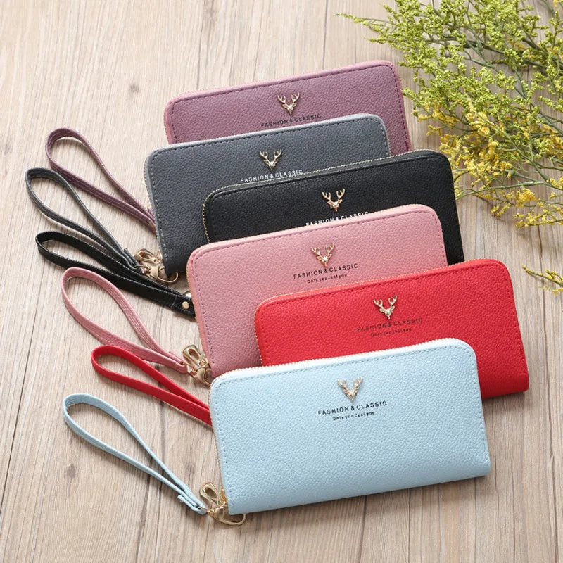 

Women Wallets New Pu Solid Color Horizontal Square Lady's Hand Bag Korean Female Long Wallet Large Capacity Wallet