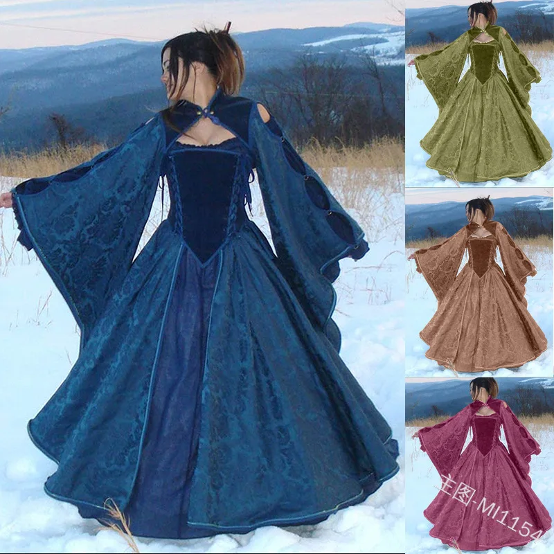 Женское винтажное платье принцессы в стиле ренессанс с рукавами-колокольчиками