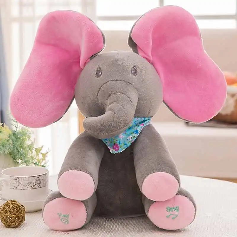 grey elephant Peek A Boo слон свинья собака Пение английские песни движущиеся Уши мягкие животные плюшевая Музыкальная кукла Eletctric мультфильм игрушки - Цвет: grey elephant