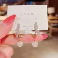 trendy fashion arrival classic elegant simulated pearl tassel long crystal drop earrings female water drop crystal jewelry