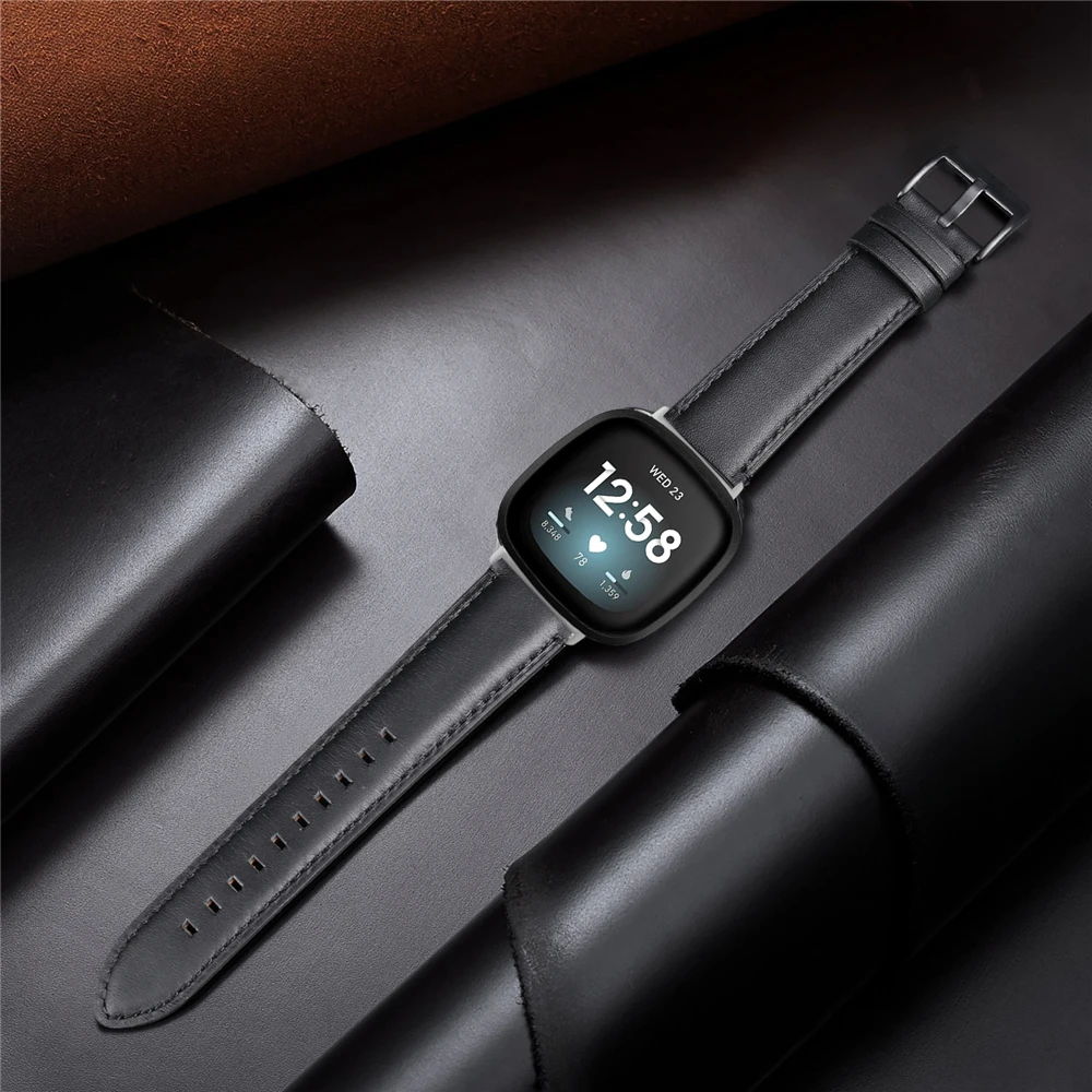 

Compatible for fitbit versa 3 band/fitbit sense strap Genuine Leather Bracelet Replacement Wristbands Women men versa3 correa