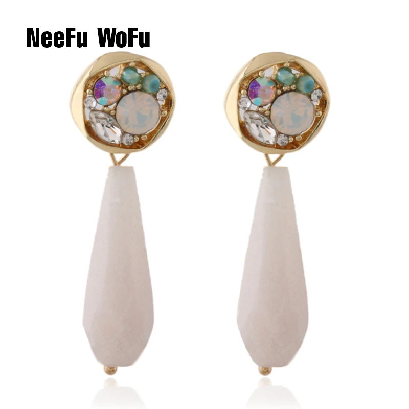 NeeFu WoFu Висячие длинные серьги из натурального камня Кристальные брендовые