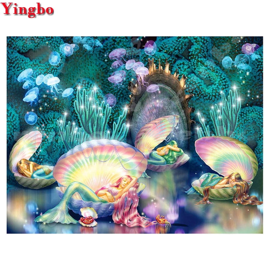 

full square 5d Diy Diamond Painting Mermaid Shell Diamond Embroidery cartoon picture diamond round,Cross Stitch ,almaznaya