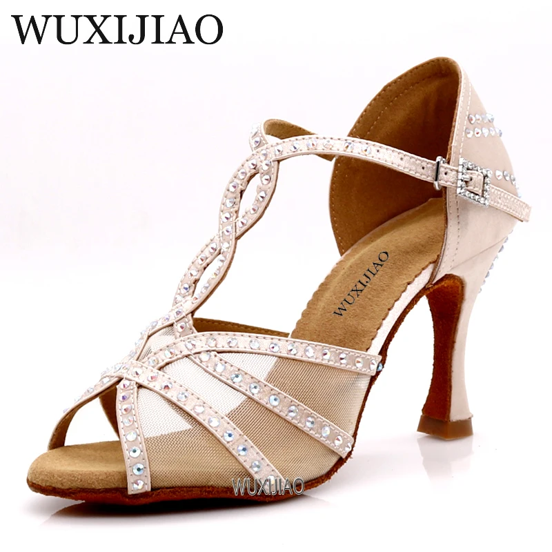 Женские туфли для танцев WUXIJIAOLatin черные атласные на высоком каблуке 9 см со