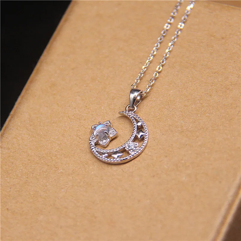 Женская цепочка из серебра 925 пробы с кулоном в виде лунного камня|Подвески| |